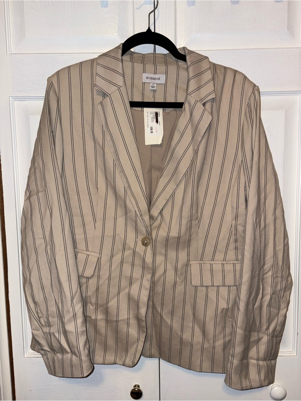 Evereve Beige Blazer with Black Pinstripes